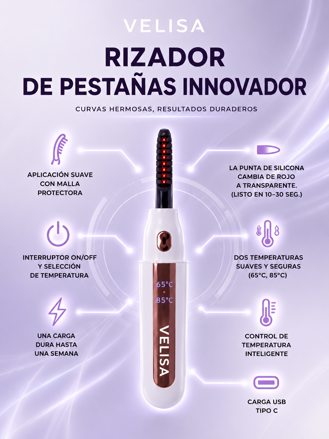 VELISA - Rizador de Pestañas Eléctrico USB-C